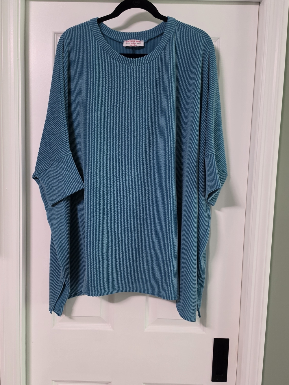 Raised Rib, Easy Fit, Dolman 3/4 sleeve top - Teal Blue, Plus size